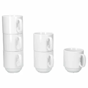 Null 6er Set Kaffeebecher Mit Ständer Stata 250ml Rosa Tasse Henkel Porzellan Stapelbar 17