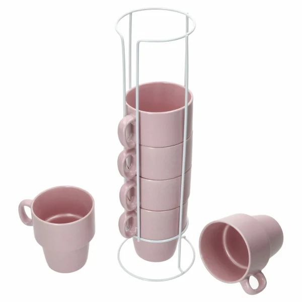 Null 6er Set Kaffeebecher Mit Ständer Stata 250ml Rosa Tasse Henkel Porzellan Stapelbar 1