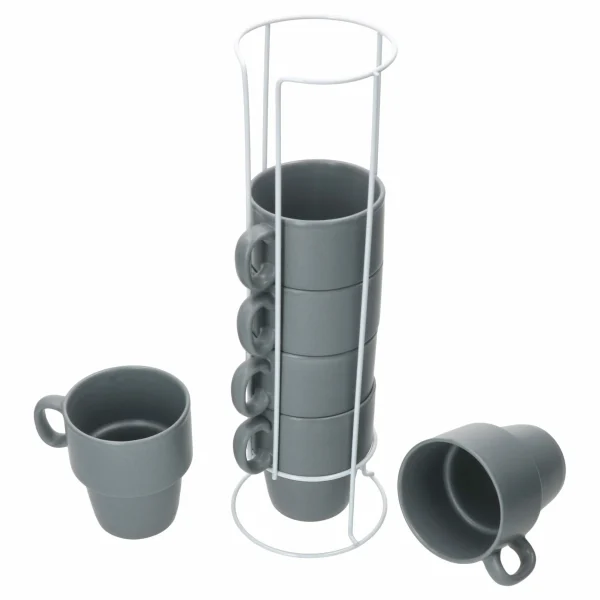 Null 6er Set Kaffeebecher Mit Ständer Stata 250ml Rosa Tasse Henkel Porzellan Stapelbar 4