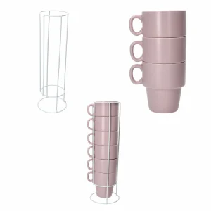 Null 6er Set Kaffeebecher Mit Ständer Stata 250ml Rosa Tasse Henkel Porzellan Stapelbar 19