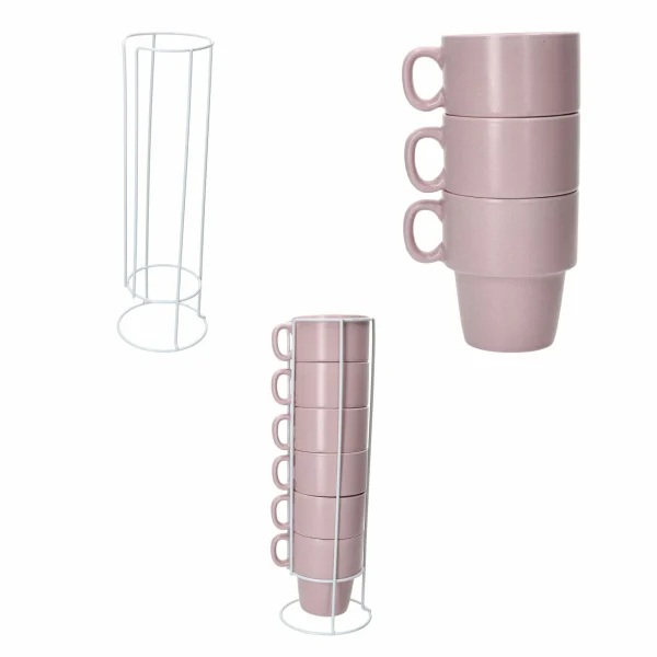 Null 6er Set Kaffeebecher Mit Ständer Stata 250ml Rosa Tasse Henkel Porzellan Stapelbar 7