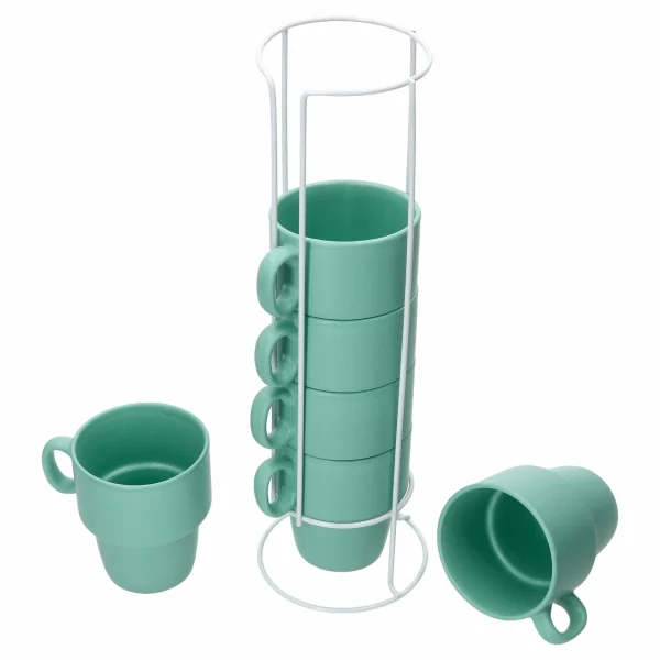 Null 6er Set Kaffeebecher Mit Ständer Stata 250ml Rosa Tasse Henkel Porzellan Stapelbar 3