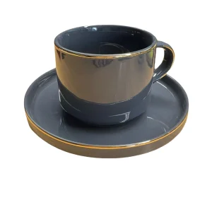 Null 12-Teiliges Kaffeeset Aus Porzellan Mit Untertassen Kaffeebecher Tasse Grau Mit Gold Umrandung Kaffeetasse 11