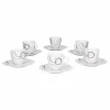 Null 6er Set Espressotasse Palazzo 11cl Mit Untertasse 12,3cm – Aus Weißem Porzellan Mit Dekor-Kreisen In Grau Und Dunkelrot 23